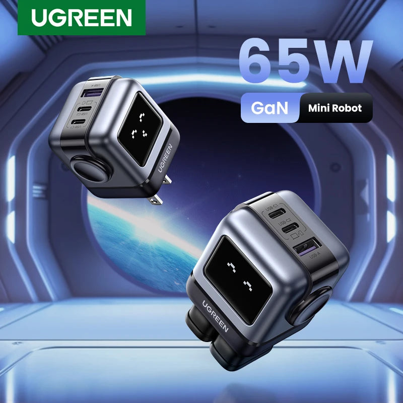 Cargador Robot Ugreen Nexode RG 65W - Estación de Carga GaN 3 en 1
